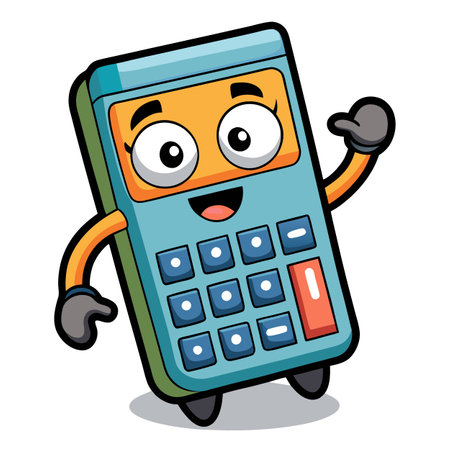 Serious Calculator Character A Cartoon Calculator with a Stern Expression Illustrationのイラスト素材
