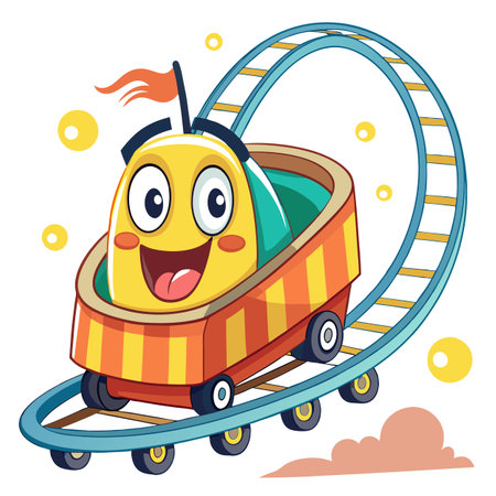 Cartoon Exciting Roller Coaster A Ride with Ups and Downs Illustrationのイラスト素材