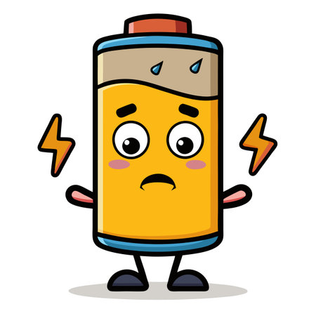 Animated battery with low charge indicator vector illustration worried power energyのイラスト素材