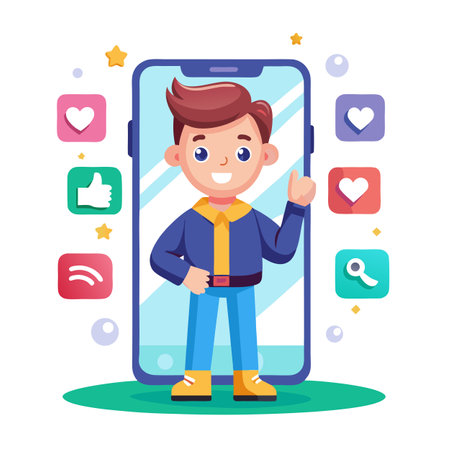 Cartoon Virtual Content Creator Engaging with Followers Illustrationのイラスト素材