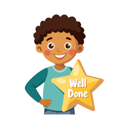 African American Boy Holding Star Award with Well Done Messageのイラスト素材