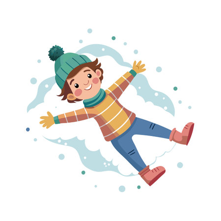 Boy Making Snow Angel: Fun Winter Activity in Snowのイラスト素材