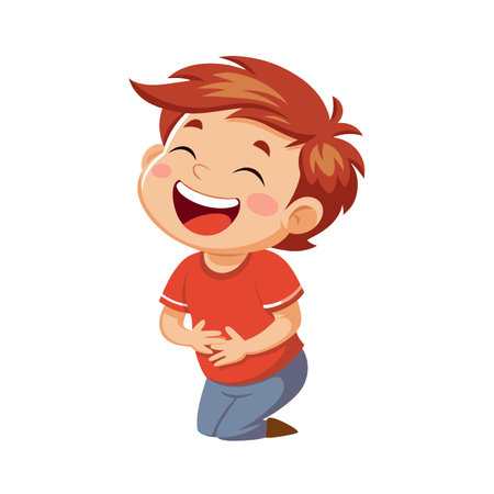 Happy Cartoon Boy Laughing Out Loud, Vector Illustrationのイラスト素材
