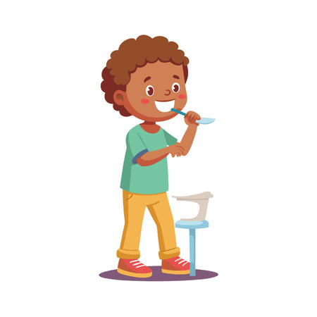 Cute Boy Brushing Teeth Daily for Dental Hygiene and Oral Careのイラスト素材