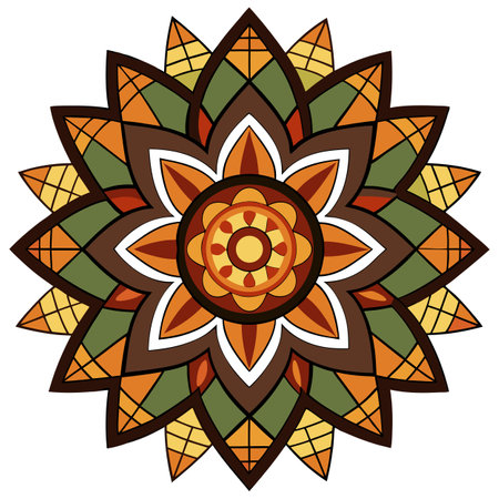 Colorful Abstract Mandala Illustration with Geometric Patterns and Warm Autumnal Color Paletteのイラスト素材