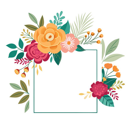 Floral Frame with Decorative Flowers and Leaves, Ideal for Wedding and Invitationsのイラスト素材