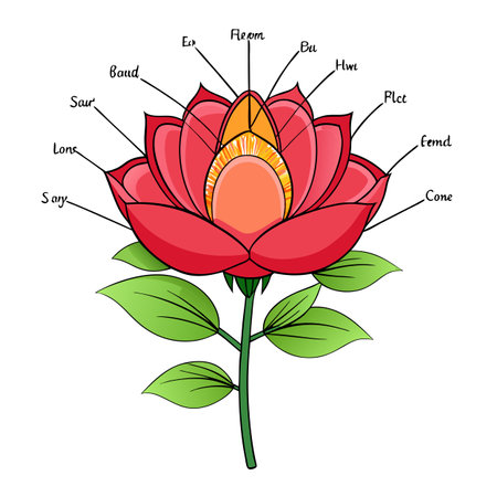 Labeled Floral Diagram: Examining Flower Structure, Anatomy, and Partsのイラスト素材