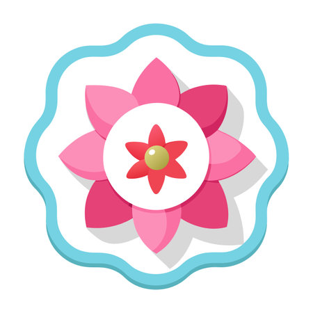 Floral Icon with Blue Border: Abstract Pink Flower Design Illustrationのイラスト素材