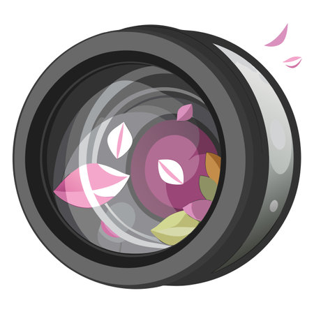 Camera Lens with Abstract Flower Petals, Photography, Spring, and Nature Conceptのイラスト素材