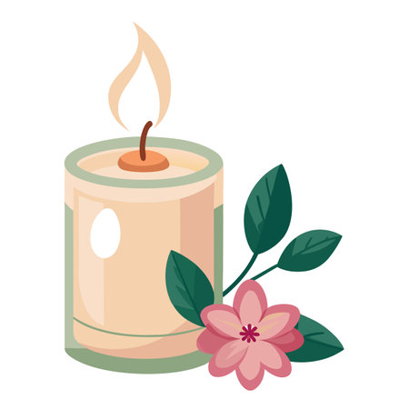 Relaxing Spa Scene: Candle with Flower, Aromatherapy, and Relaxationのイラスト素材
