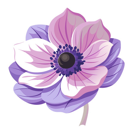 Elegant Purple Anemone Flower Illustration with Smooth Gradients and Artistic Flairのイラスト素材