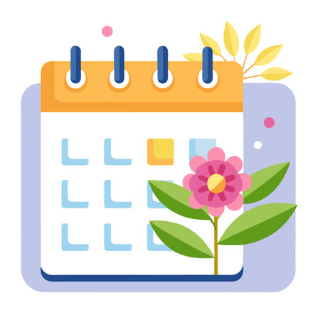 Floral Calendar Icon: Spring Schedule, Appointment, Planning, or Reminder Illustrationのイラスト素材