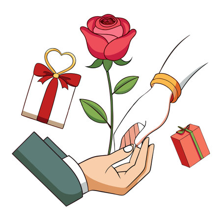 Romantic Proposal with Red Rose and Gifts Illustration for Valentine's Dayのイラスト素材