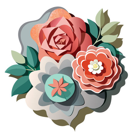 Elegant Paper-Cut Flower Bouquet Illustration in Soft Pastel Colorsのイラスト素材