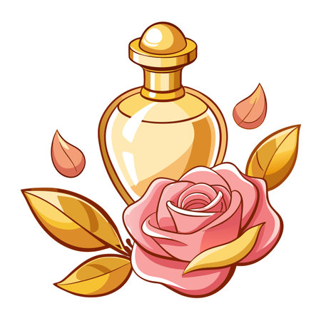 Rose and Perfume Bottle Illustration: Beauty, Fragrance, and Floral Designのイラスト素材