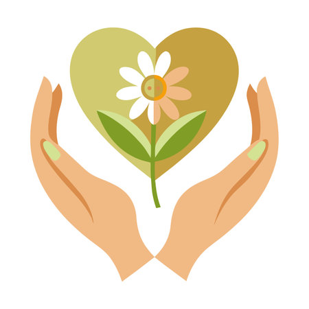 Hands Holding Heart with Flower Symbolizing Love, Care, and Natureのイラスト素材