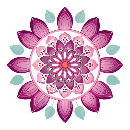 Floral Mandala Illustration in Pink and Teal with Intricate Detailsのイラスト素材
