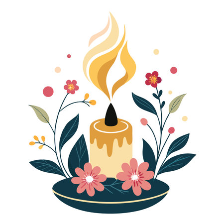 Elegant Candle with Floral Accents Illustration for Cards and Decorationsのイラスト素材