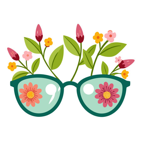 Floral Sunglasses Illustration with Pink, Yellow Flowers and Green Leaves Springtimeのイラスト素材