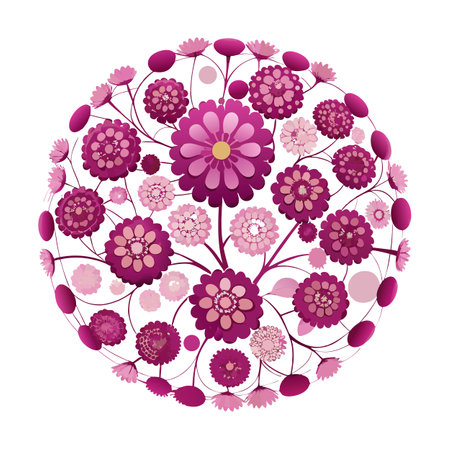 Floral Orb Illustration: Pink and Magenta Flower Design on White Backgroundのイラスト素材