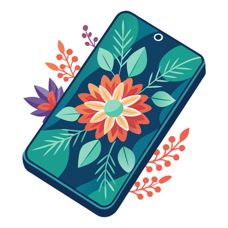Modern Phone with Floral Decoration, Stylish Mobile Device, Vector Illustrationのイラスト素材