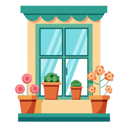 Window with flowers and plants in pots: vector illustrationのイラスト素材