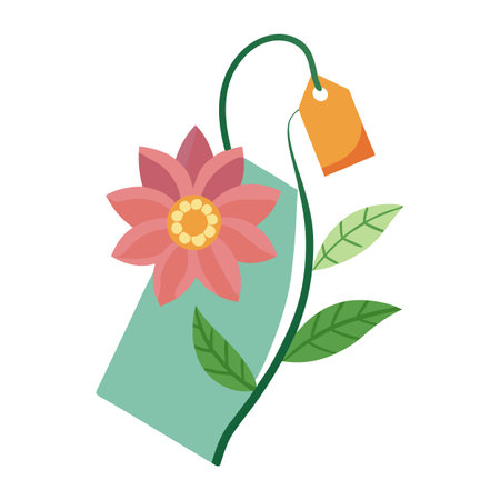 Unique Flower Tag Icon: Pink Blossom with Orange Price Label Illustrationのイラスト素材