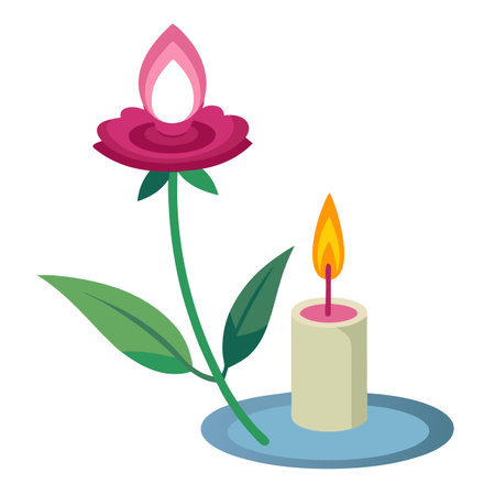 Cartoon Flower and Candle Illustration for Romantic or Spiritual Themesのイラスト素材