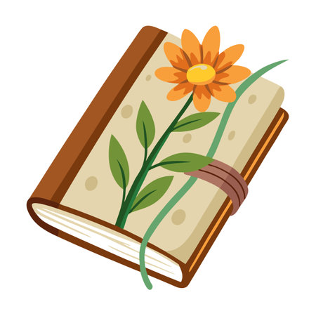Illustrated Journal with Orange Flower and Green Stem, Isolated on Whiteのイラスト素材