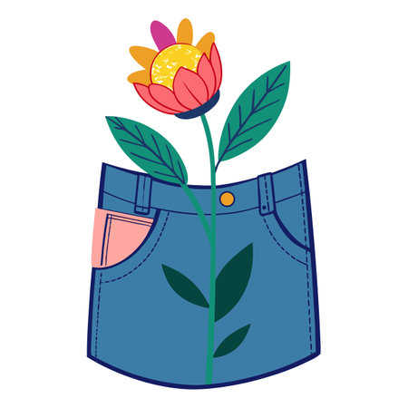 Flower Growing From Denim Pocket Illustration - Spring, Fashion, Nature Conceptのイラスト素材