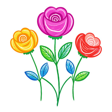 Colorful Rose Bouquet Illustration: Floral Arrangement with Yellow, Pink, and Red Rosesのイラスト素材