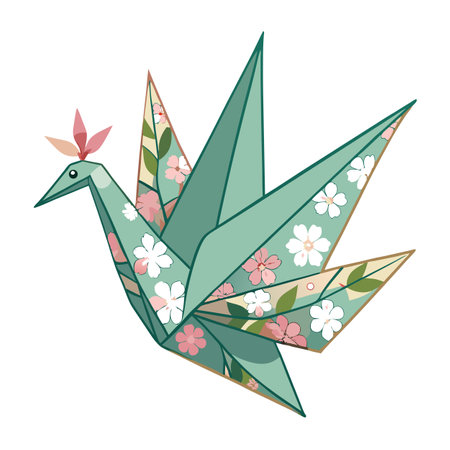 Floral Origami Bird: Japanese Paper Craft with Cherry Blossoms Illustrationのイラスト素材