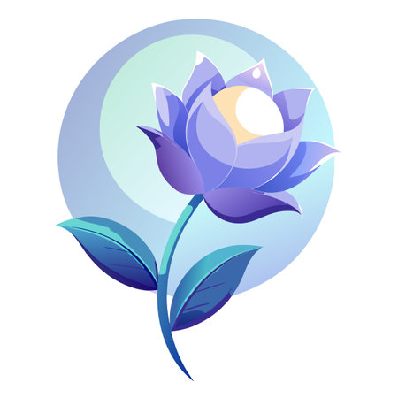 Elegant Purple Flower Illustration with Blue Gradient Background, Nature Inspired Artworkのイラスト素材