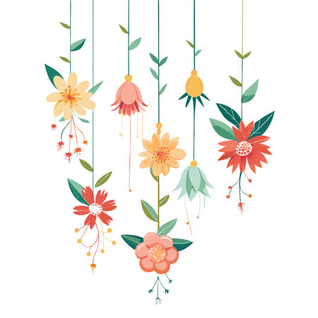 Hanging Flower Arrangement: Floral Decor Illustration for Cards, Invitations, and Wall Artのイラスト素材