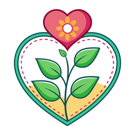 Heart-Shaped Icon with Growing Plant and Flower Symbolizing Love and Growthのイラスト素材