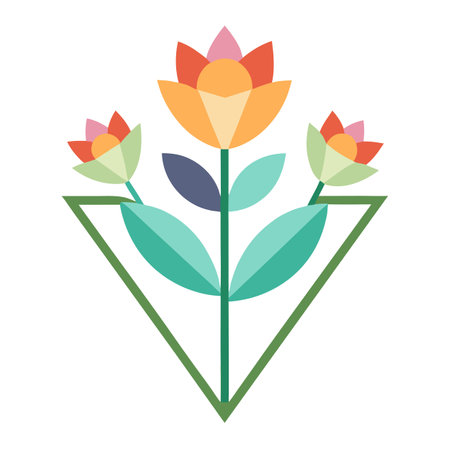 Abstract Geometric Flowers with Triangle Border, Modern Floral Design, Illustrationのイラスト素材