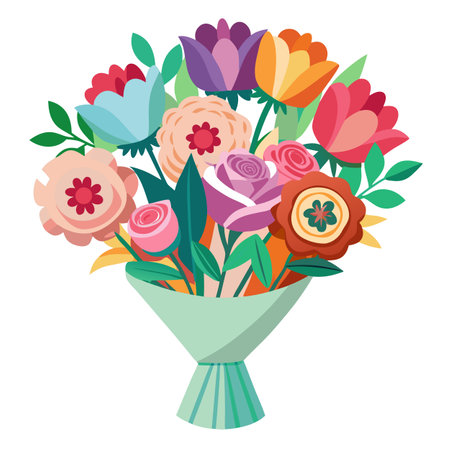 Colorful Floral Bouquet Illustration with Modern Design Elements, isolated on white.のイラスト素材