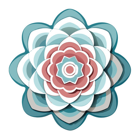 Abstract Flower Design with Overlapping Teal, White, and Coral Petalsのイラスト素材
