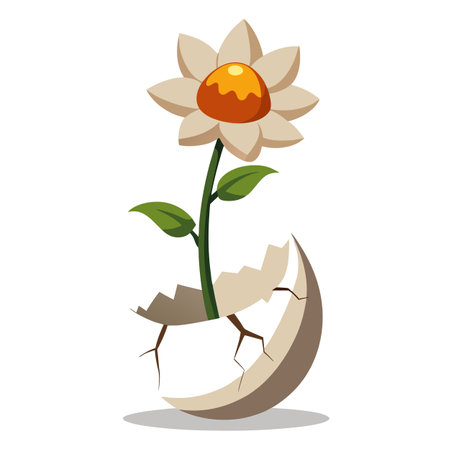 Flower Hatching From Eggshell: A Symbol of New Beginnings and Springtimeのイラスト素材