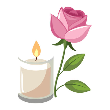 Pink Rose and Candle Illustration: Romantic, Floral, Vector Designのイラスト素材