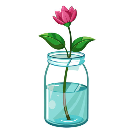 Pink Flower in Jar - Illustration of Single Blossom in Waterのイラスト素材