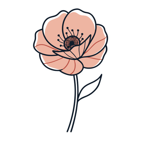 Elegant Blush Pink Flower with Bold Outline and Modern Minimalist Designのイラスト素材
