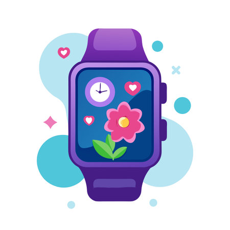 Trendy Smartwatch Illustration with Flower and Love Icons for Spring or Valentine'sのイラスト素材