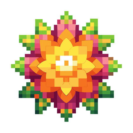 Pixel Art Flower: Vibrant 8-Bit Floral Design, Retro Style, Isolated on Whiteのイラスト素材