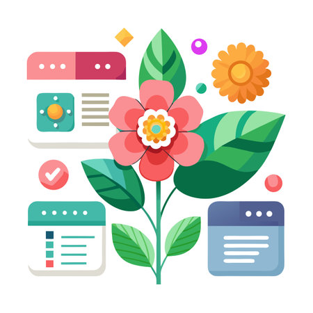 Bloomed Digital Garden: Modern UI Icons Featuring Floral Elementsのイラスト素材