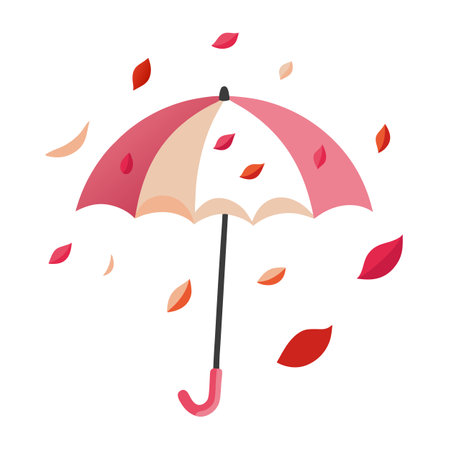 Stylish Umbrella Protecting from Falling Autumn Leaves Illustration on White Backgroundのイラスト素材