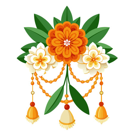 Elegant Floral Ornament with Garland and Tassels on White Backgroundのイラスト素材