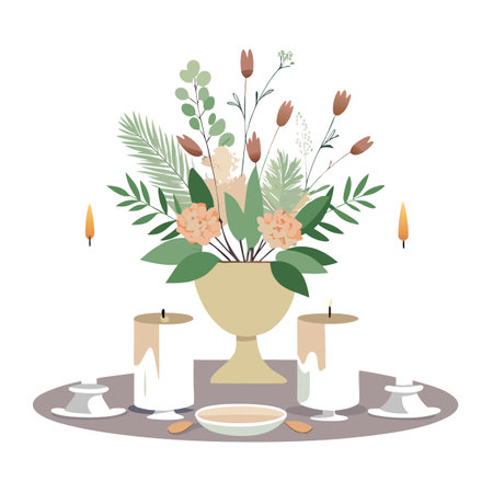 Elegant floral centerpiece with candles, vector illustration for event decor and designのイラスト素材