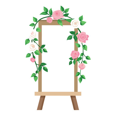 Elegant Floral Wedding Easel Vector Illustration with Pink and White Rosesのイラスト素材