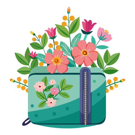 Floral Cosmetic Bag Illustration with Pink Flowers and Greenery on White Backgroundのイラスト素材
